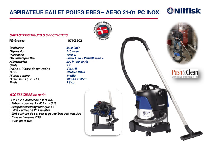 Aspirateur eau et poussière compact AERO 21-01 PC INOX EU Nilfisk